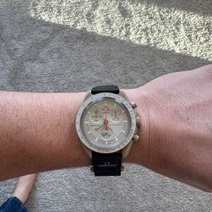 Omega Men's Silver Dial Watch with Black Strap